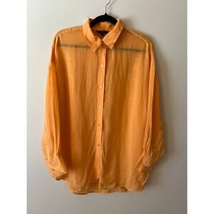 Massimo Dutti Linen Blend Button-Up Long Sleeve Shirt